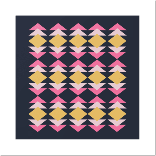 Pink and Amber Geometric Shapes Quilt Design Posters and Art